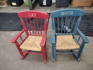 lot 60858 image: Set of 2 Childrens Rocking Chairs with Woven Seats