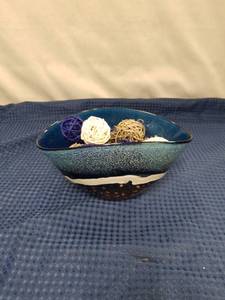 lot 2347 image: Art Glass Decorative Bowl with Rattan Balls