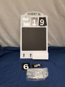 lot 2350 image: Today Is Perpetual Wall Calendar with Chalkboard and Key Hooks