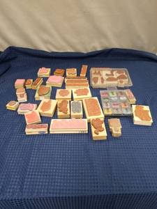 lot 2370 image: Large Collection of Wood Mounted Rubber Stamps with Ink Pads