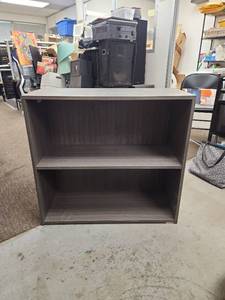 lot 2379 image: Gray Wood Grain 2-Shelf Bookcase