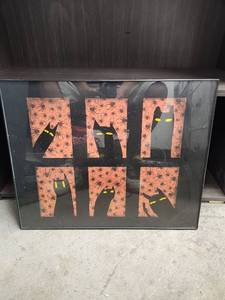 lot 2385 image: Halloween Black Cat Framed Art Print with Spider Background