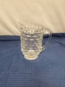 lot 2449 image: Vintage Fostoria American 44 oz Pitcher 8 Clear Glass Cubist Stem