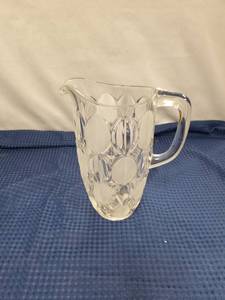 lot 2450 image: Clear Pressed Glass Pitcher with Oval Coin Dot Pattern