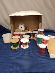 lot 2456 image: Sequin Trim Ribbon Spools and Glitter Crystals Craft Supply Lot
