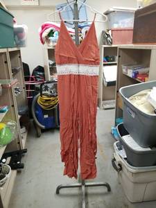 lot 2468 image: White Lili Terracotta Spaghetti Strap Jumpsuit with Lace Waist Detail - XL