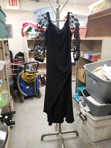 lot 2482 image: BTFBM Black Midi Wrap Dress with Floral Mesh Sleeves - Size M