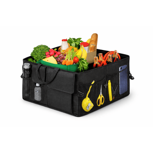 lot 2537 image: Winner��s Circle Car Trunk Organizer  Foldable Multi-Compartment Storage with Handles & Mesh Pockets  Black