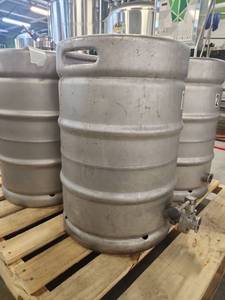 lot 12591 image: Stainless Steel Half Barrel Keg with Butterfly Valve and Tri-Clamp Fitting