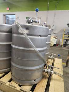 lot 12593 image: Stainless Steel Half Barrel Keg with Tri-Clamp Butterfly Valve and Fittings