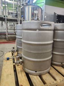 lot 12594 image: Stainless Steel Half Barrel Keg with Tri-Clamp Butterfly Valve Fittings