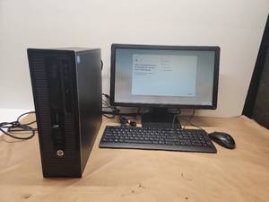 lot 7 image: HP ProDesk Small Form Factor Desktop Computer with Dell Monitor, Keyboard and Mouse