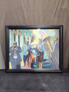 lot 1494 image: Framed Jazz Musicians Street Scene Art Print