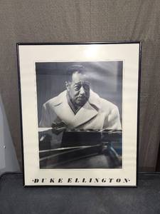 lot 1495 image: Duke Ellington Framed Black and White Portrait Poster
