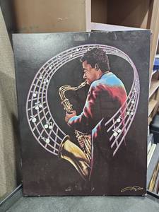 lot 1499 image: Jazz Saxophonist Black Velvet Art Print Signed
