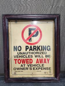 lot 1500 image: Framed No Parking Tow Away Zone Sign