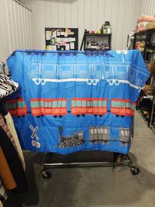 lot 1577 image: Cartoon Car Comforter Set Vintage Car Comforter Train Bedding Set Bedroom Decor Retro Steam Train Blue Light Sign Duvet Set Quilt Size Twin