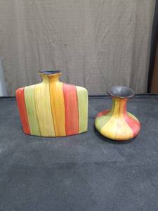 lot 1582 image: Multicolor Striped Decorative Vase Set of 2