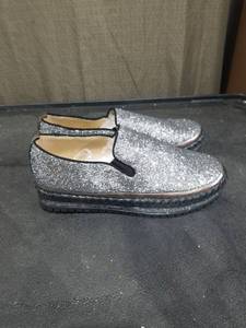 lot 1583 image: Jolimall Womens Silver Glitter Slip-On Platform Loafers Size 8