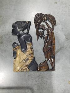 lot 1607 image: Jamaican Hand Carved Wood Wall Art Plaques Set of Two