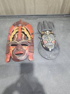 lot 1608 image: African Carved Wooden Tribal Masks Set of 2