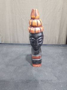 lot 1609 image: African Hand-Carved Wooden Bust Sculpture