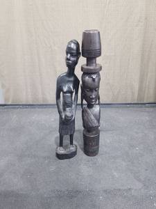 lot 1611 image: African Hand Carved Ebony Wood Figurines Set of 2 Damage See Pictures