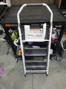 lot 1621 image: 3-Step Compact Steel Step Stool with 225 lb. Load Capacity Type II Duty Rating (8ft. Reach Height) New