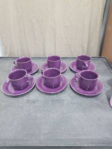 lot 1658 image: Purple Cup and Saucer Set of 6