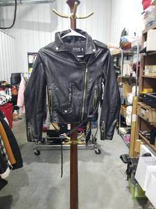lot 1675 image: SCRJFS Rui Jie Fu Shi Black Faux Leather Moto Jacket Size Small