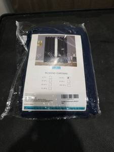lot 1678 image: Bujasso Blackout Curtains 2-Panel Set 37x84 Inch Navy Blue