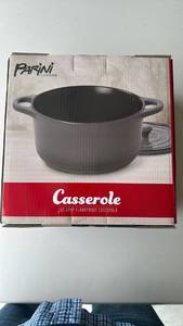 lot 202 image: Parini 3QT Gray Flameproof Casserole Dish with Lid