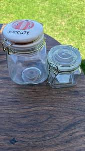 lot 630 image: Set of 2 Glass Clamp Lid Storage Jars