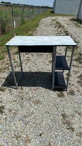 lot 654 image: Computer Desk with Marble-Print Top and Side Shelves