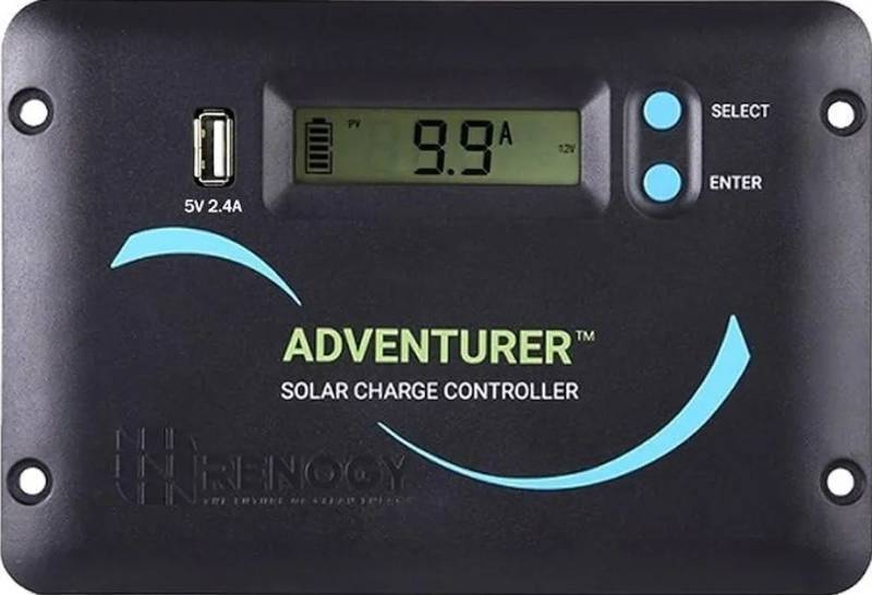 lot 27320 image: 30A 12V24V PWM Solar Charge Controller with LCD Display Flush Mount Design Negative Ground, Compatible with Sealed, Gel, Flooded and Lithium Batteries, Adventurer 30A,black - Retail $70