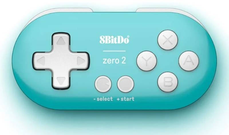 lot 27352 image: Nargos 8Bitdo Zero 2 Bluetooth Key Chain Sized Mini Controller for Nintendo Switch, Windows, Android and macOS (Turquoise Edition) - Retail $20