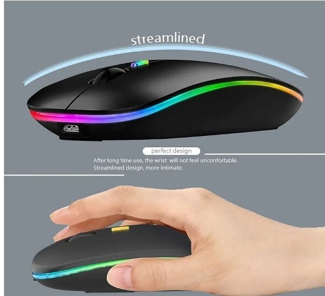 lot 27360 image: Wireless Bluetooth Mouse Rechargeable Laptop Mice with LED Lights Silent Slim Use(BT5.2 and 2.4G Portable USB) Dual Mode Computer Mouse for LaptopiPadTabletAppleComputerMac (Black) - Retail $10