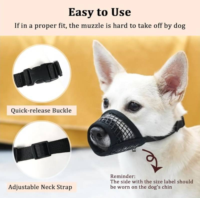 lot 27364 image: Dog Muzzle, Soft Mesh Muzzles for Small Medium Large Dogs Chihuahua Poodle Husky Labrador Retriever, Breathable Dog Mouth Guard for Biting Chewing Grooming, Allow Panting Drinking(XS, Black) - Retail $12