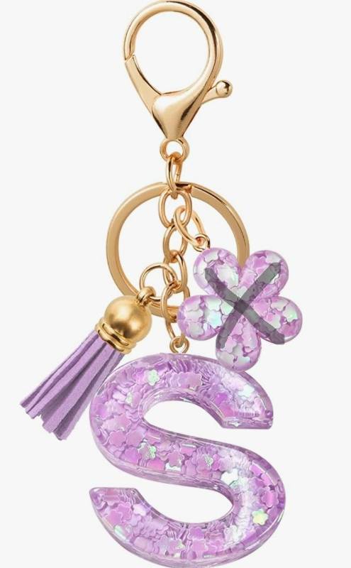 lot 27474 image: Flower Resin Initial Keychain �� Personalized Alphabet Keyring for Women, Girls �� Cute Letter Key chain for Bag Charms - Retail $8