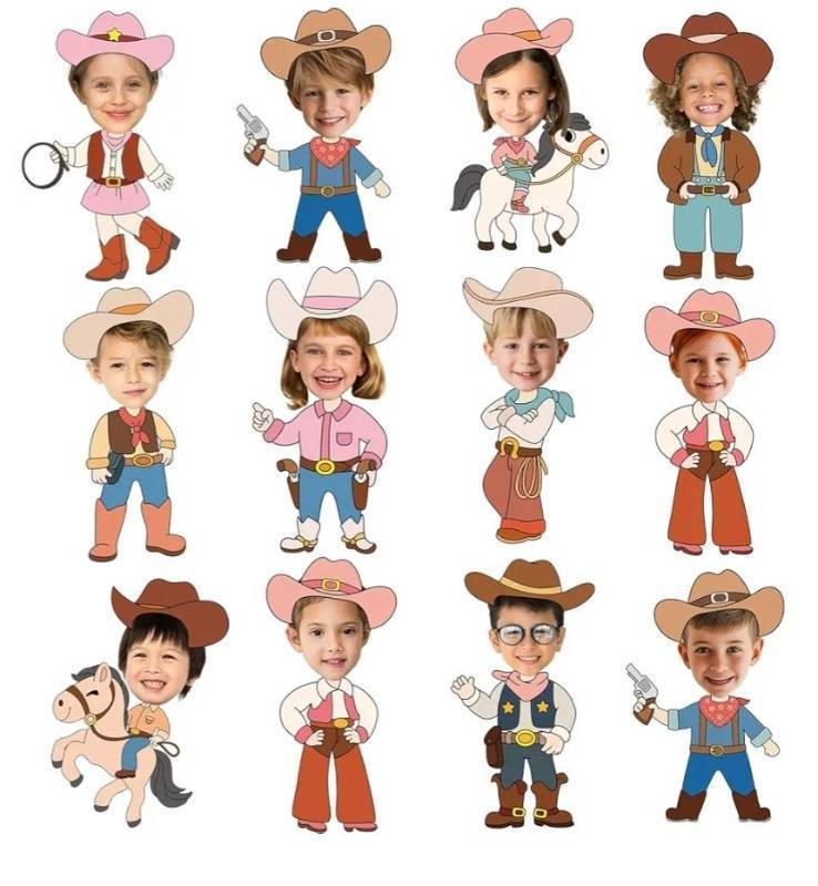 lot 27478 image: 60pcs Western Theme DIY Cutouts Cowboy Cowgirl Hat Bulletin Board Decoration Set Wild Western Paper Cut-Outs Classroom Decor for Boy Girl DIY Photo Craft Kindergarten School Wall Door Supplies - Retail $11