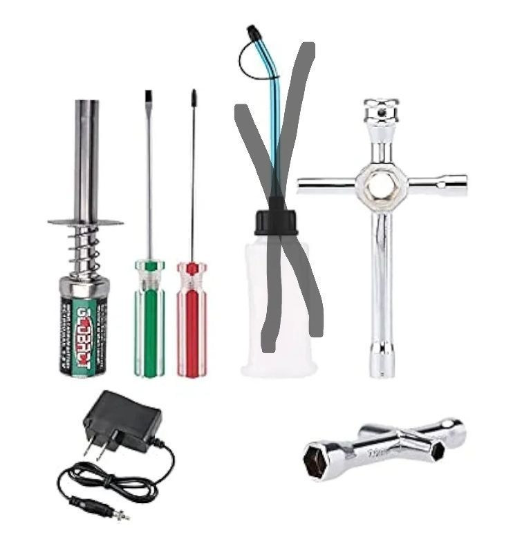 lot 27480 image: RC Nitro Starter Glow Plug Igniter Charger Tools Fuel Bottle Combo for Redcat HSP Nitro Powered 18 110 RC Car - Retail $20
