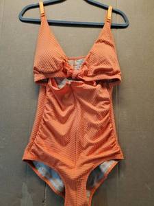 lot 46552 image: Orange Textured One-Piece Swimsuit with Bow Detail L - Retail $18