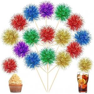 lot 46582 image: 6 Pcs Foil Firework Cupcake Toppers Sparkle Tinsel Cake Toppers Cake Decoration Cocktail Fruit Toothpick for Birthday Wedding Graduation Party(Bright Color)