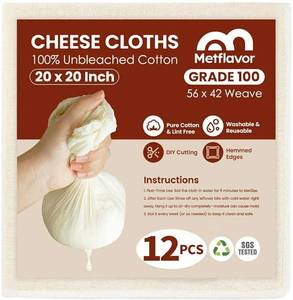 lot 46599 image: 10Pcs Reusable Cheese Cloths 20x20 Inch, 100 Grade Cheesecloth Hemmed 4 Edges, 100% Unbleached Cotton Cheese Cloth Bag for Straining, Muslin Cloth Strainer for Baking, Juicing, Cheese, Crafts Making