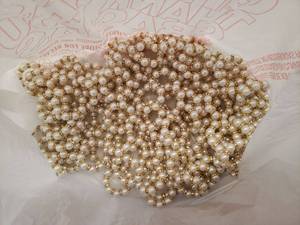 lot 46611 image: Faux Pearl & Gold Rhinestone Spacer Bead Strands Bulk Lot COUNT UNKNOWN