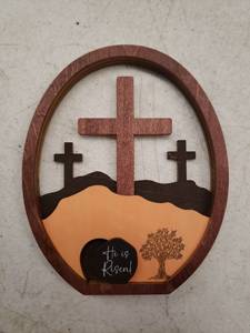 lot 46612 image: He is Risen Gifts for Christian, Easter Decor Resurrection Scene Empty Tomb, Christian Table Decorations Indoor, Catholic Cross Jesus Religious Easter Gifts Decor for Tiered Tray, Home, Office