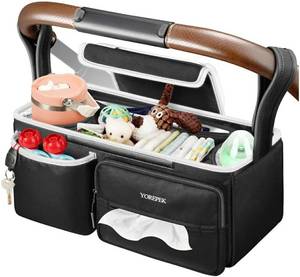 lot 46614 image: Spacious Stroller Caddy Fits for UPPAbaby VistaMinuCruz, Adjustable Stroller Organizer with 2 Insulated Cup Holders, Easy-clean Stroller Bag for Travel, Walks, Accessories, Baby Essentials -