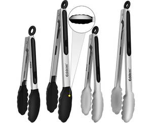 lot 46622 image: 4 Pack Tongs For Cooking, Heat Resistant 600 Degrees 9,12 Stainless Steel Locking Metal Tong & 9,12 Kitchen Tongs with Silicone Tips, Non-Slip Food Silicone Tong, Heavy Duty, Non-Stick