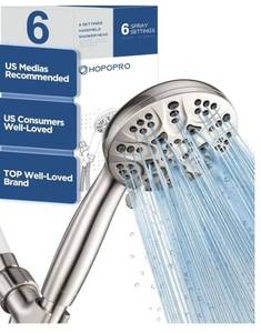 lot 27168 image: 6-Mode High Pressure Handheld Shower Head Set, Consumer Reports Recommended HOPOPRO High Flow Hand Held Showerhead with 59 Inch Hose Bracket Teflon Tape Rubber Washers - Retail $33