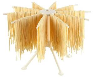 lot 27211 image: Collapsible Pasta Drying Rack, Plastic Foldable Homemade Fresh Spaghetti Stand Dryer Noodle Hanger for Kitchen with 10 Arms, Stable, Easy Storage, Quickly Set Up (White) - Retail $13